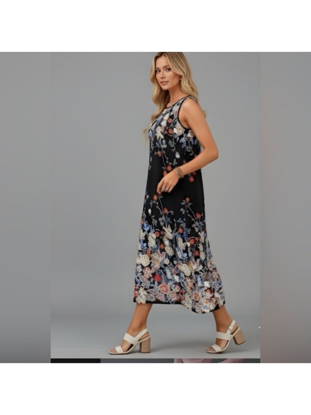 Floral Print Tank Dress With Pockets - Picture 3 of 9